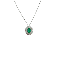 Collana con smeraldo e diamanti in oro bianco 750%