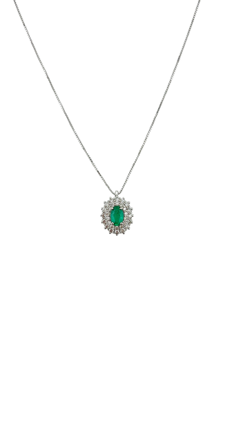 Collana con smeraldo e diamanti in oro bianco 750%