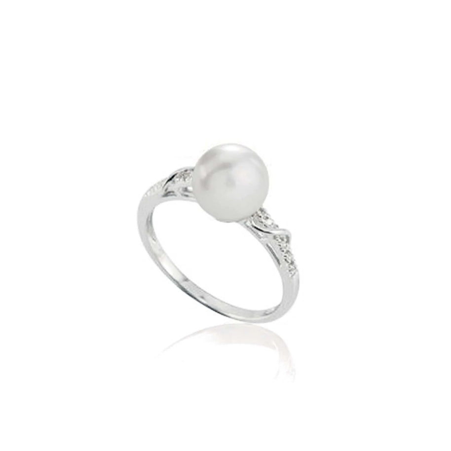 Anello in oro bianco 18kt con perla coltivata d'acqua dolce e diamanti