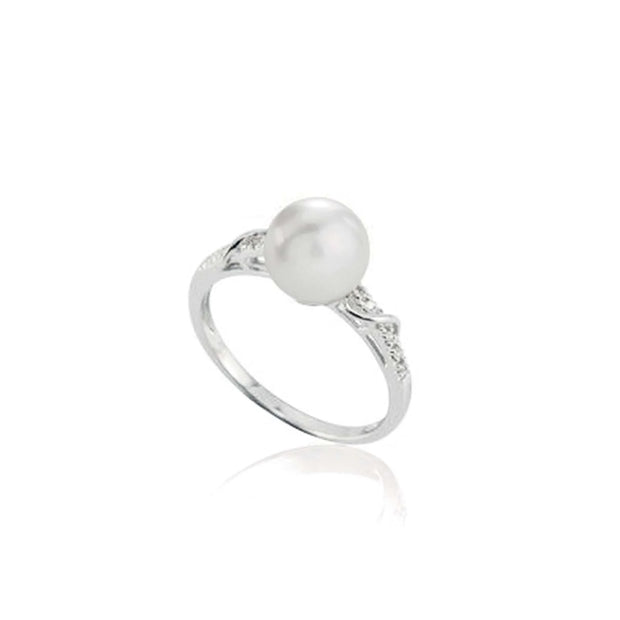 Anello in oro bianco 18kt con perla coltivata d'acqua dolce e diamanti