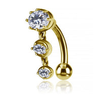 Gioiello per ombelico reverse con 3 cristalli placcato oro 24 kt