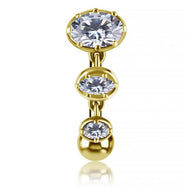 Gioiello per ombelico reverse con 3 cristalli placcato oro 24 kt
