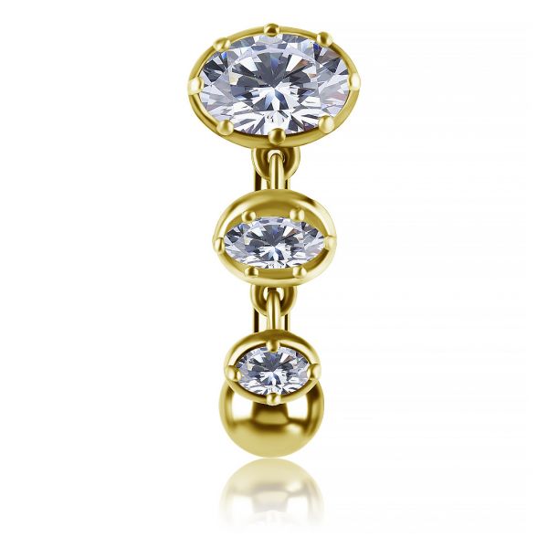Gioiello per ombelico reverse con 3 cristalli placcato oro 24 kt