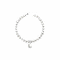 Bracciale con perle coltivate d'acqua dolce, chiusura e pendente in oro bianco 18kt e diamante