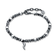 Bracciale uomo in acciaio ed ematite con cornetto pvd nero