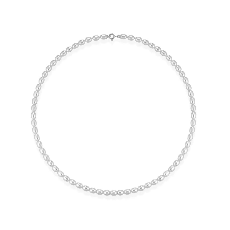 Collana di perle a forma riso 4,5/5 con chiusura in oro bianco