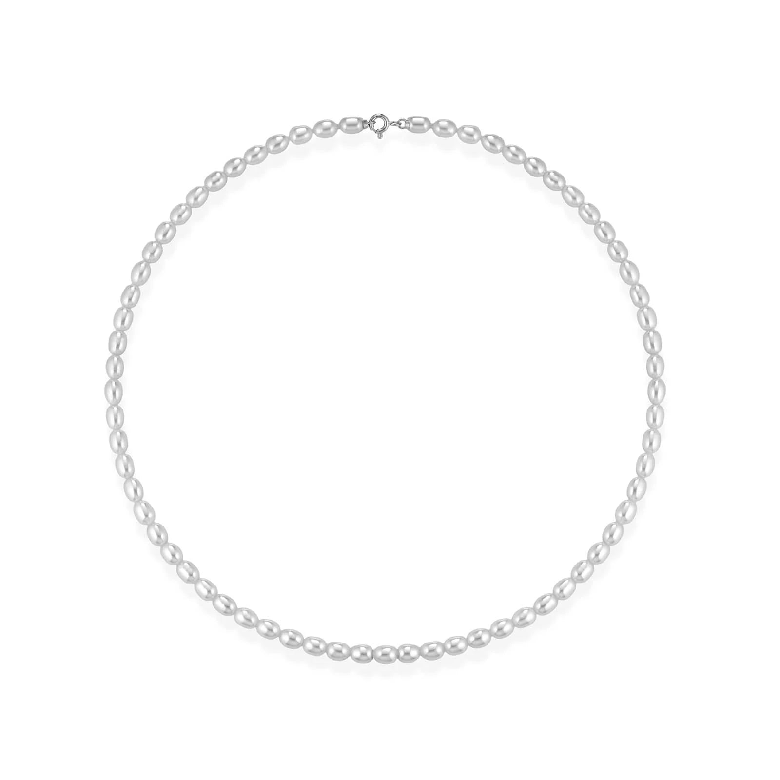 Collana di perle a forma riso 4,5/5 con chiusura in oro bianco