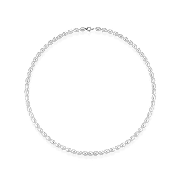 Collana di perle a forma riso 4,5/5 con chiusura in oro bianco