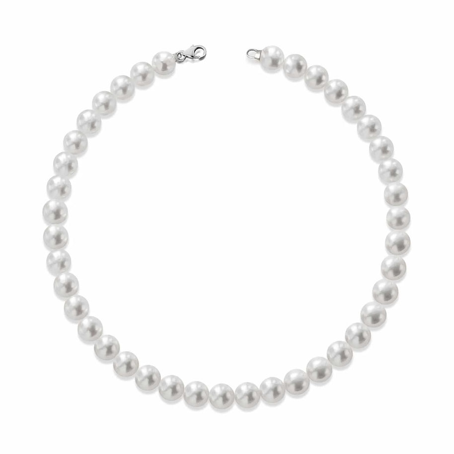 Collana di perle 7,5/8 mm con chiusura in oro bianco 750%