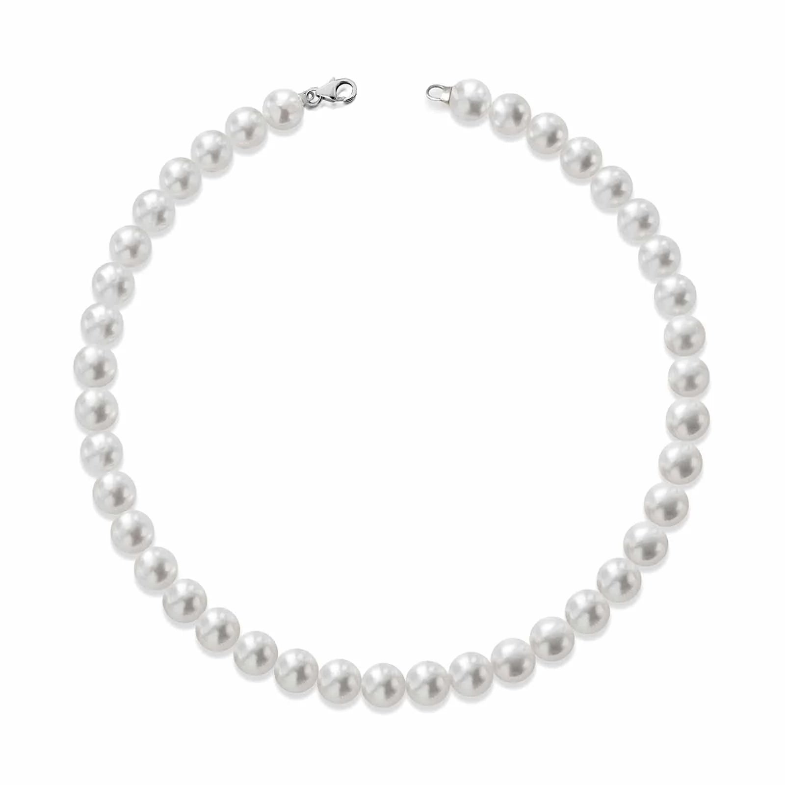 Collana di perle 7,5/8 mm con chiusura in oro bianco 750%