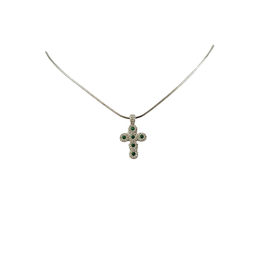 Collana in argento 925% con pendente a forma di croce con zirconi