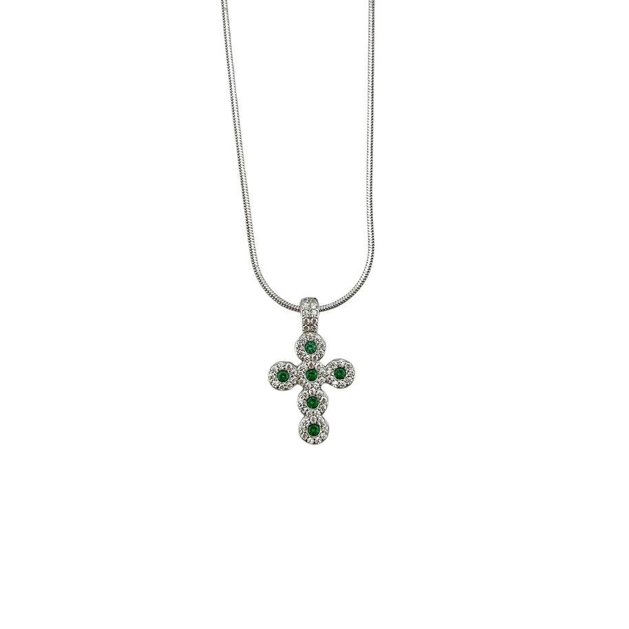 Collana in argento 925% con pendente a forma di croce con zirconi