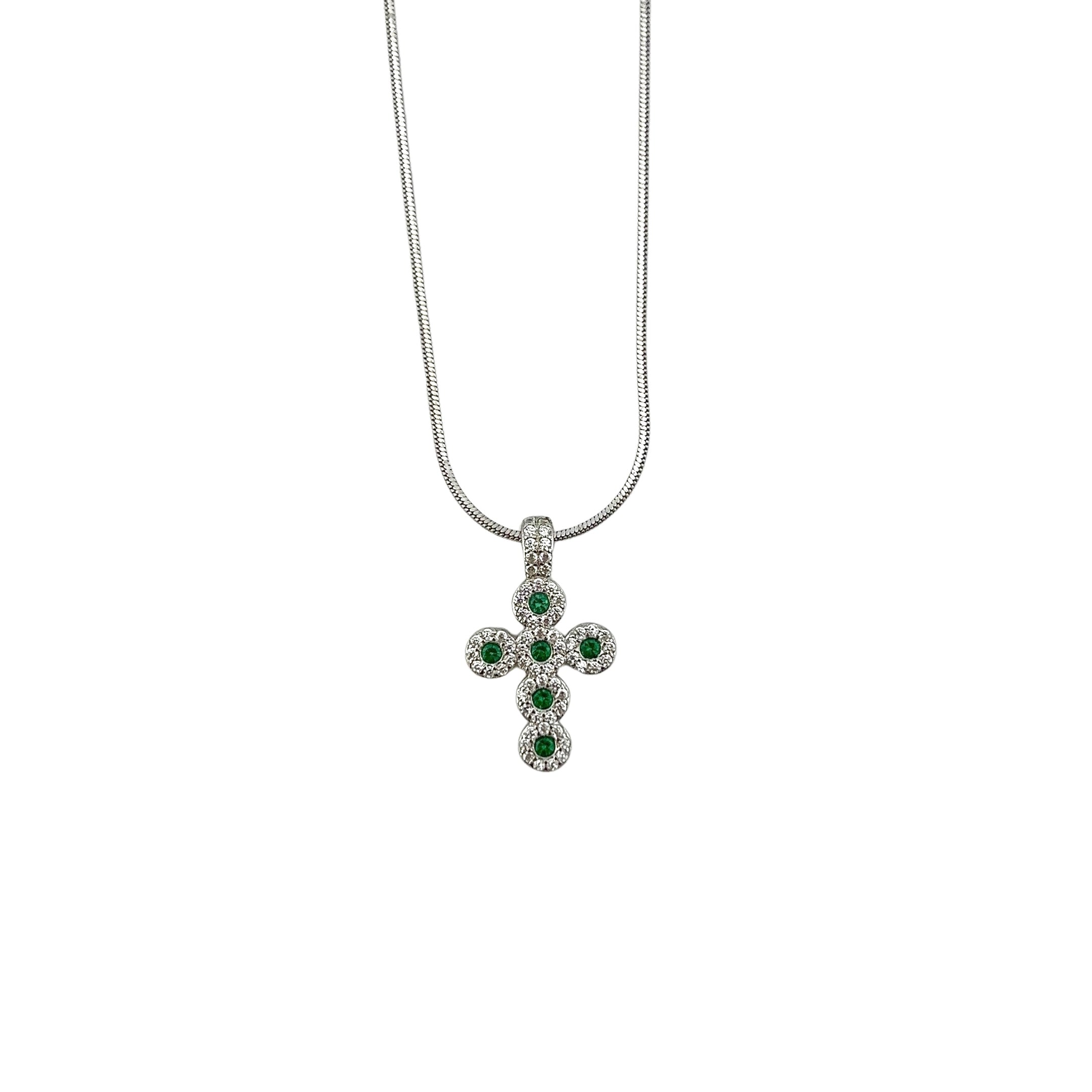 Collana in argento 925% con pendente a forma di croce con zirconi