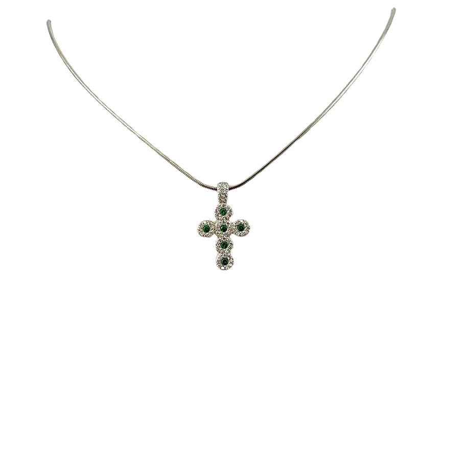 Collana in argento 925% con pendente a forma di croce con zirconi