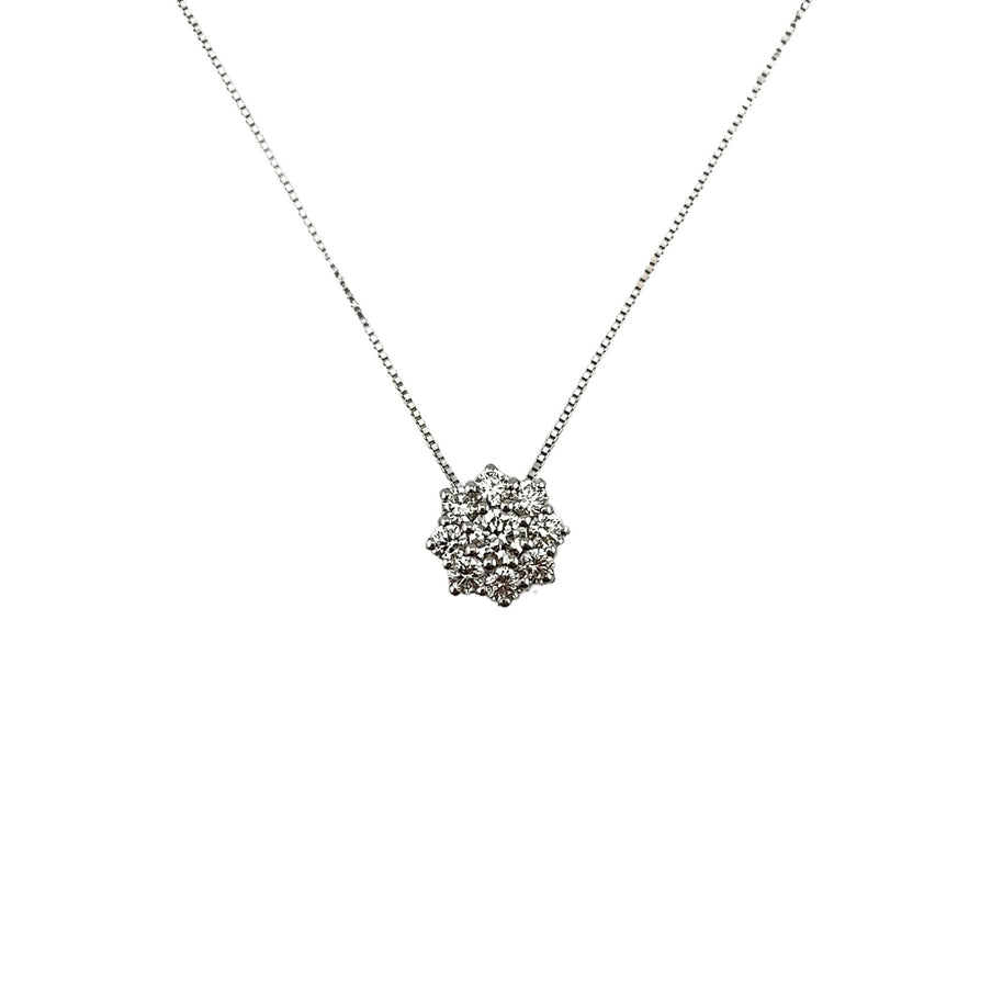Collana in oro bianco 18 kt con elegante pendente a forma di fiore e diamanti