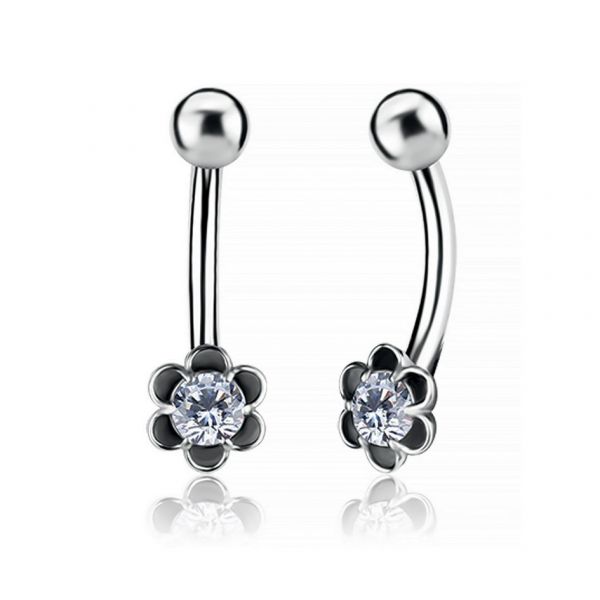 Piercing per ombelico con fiore in acciaio