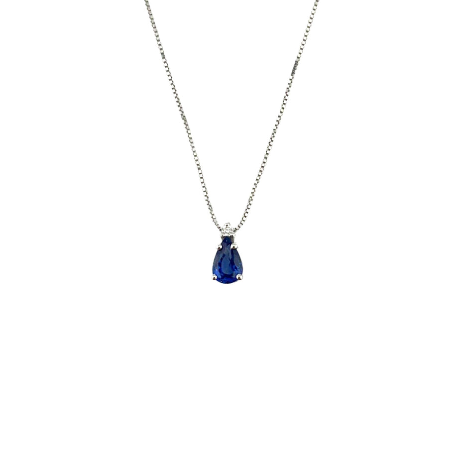 Collana in oro bianco 18 kt con zaffiro a goccia e diamante