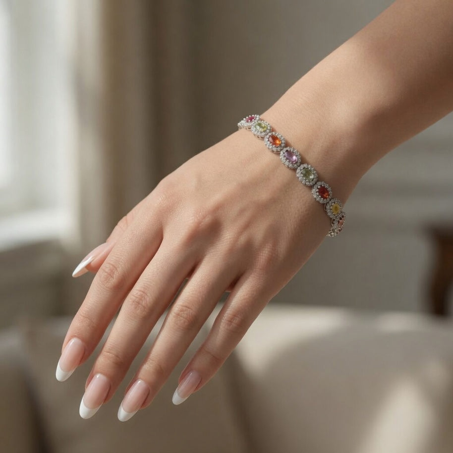 Bracciale in Argento 925 rodiato tennis con zirconi multicolor