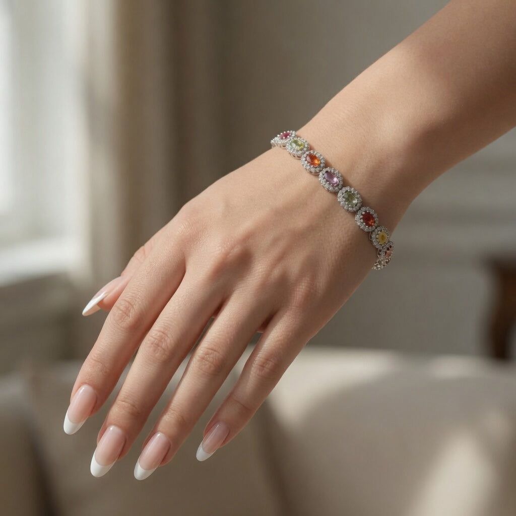 Bracciale in Argento 925 rodiato tennis con zirconi multicolor