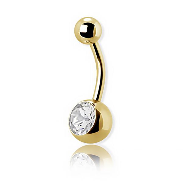 Piercing per ombelico acciaio placcato oro 24k con cristallo