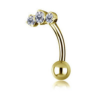 Gioiello per ombelico reverse con 3 cristalli placcato oro 24 kt