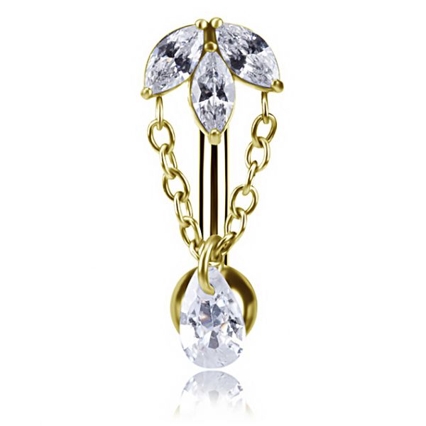 Gioiello per ombelico reverse con fiore di loto placcato oro 24 kt