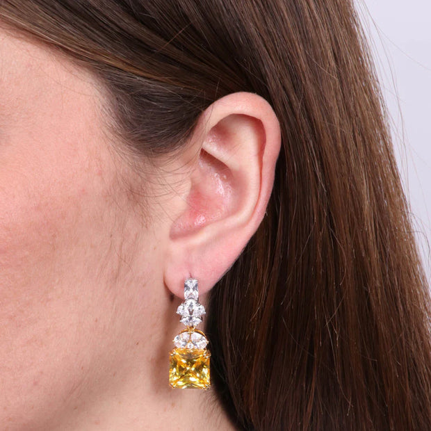 Orecchini in Argento 925 quadrato con zircone giallo