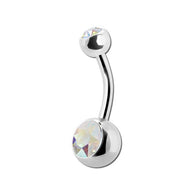 Piercing per ombelico realizzato in acciaio con due cristalli
