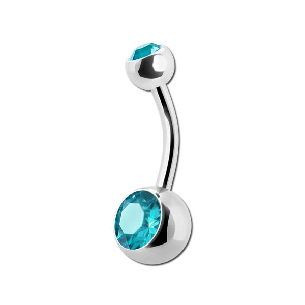 Piercing per ombelico realizzato in acciaio con due cristalli