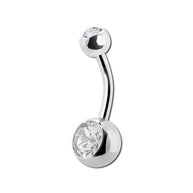 Piercing per ombelico realizzato in acciaio con due cristalli