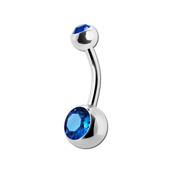 Piercing per ombelico realizzato in acciaio con due cristalli