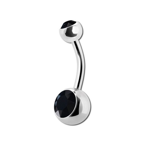 Piercing per ombelico realizzato in acciaio con due cristalli