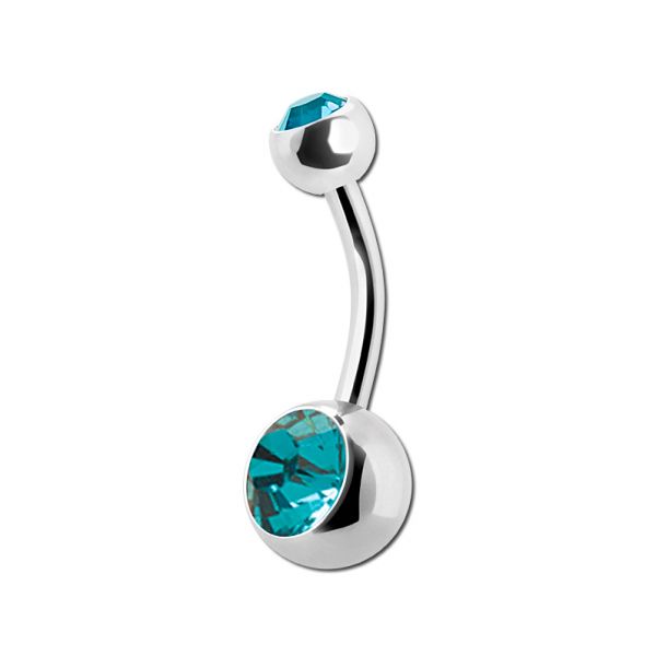 Piercing per ombelico realizzato in acciaio con due cristalli