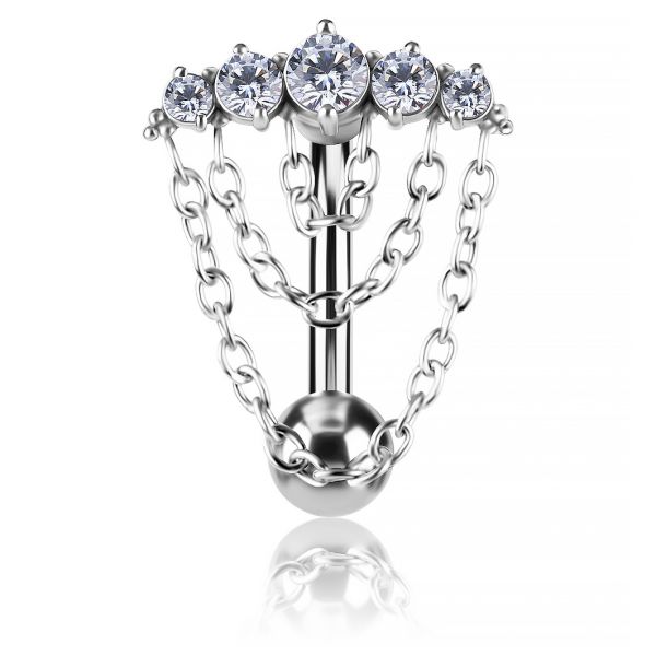 Piercing ombelico reverse con cristalli e catene