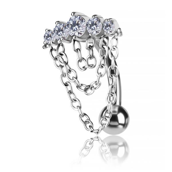 Piercing ombelico reverse con cristalli e catene