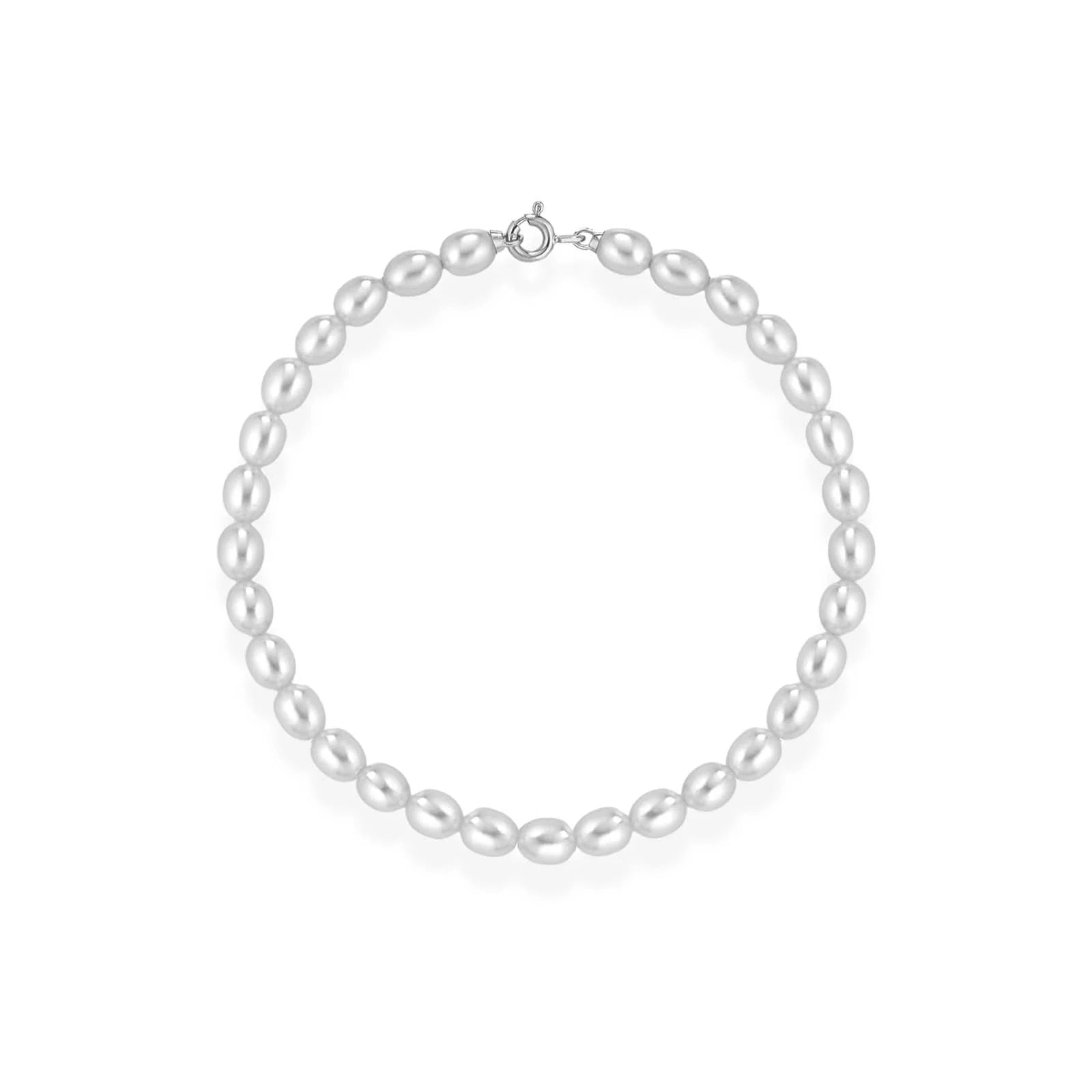 Bracciale con perle coltivate d'acqua dolce forma a RISO e chiusura in oro 18kt