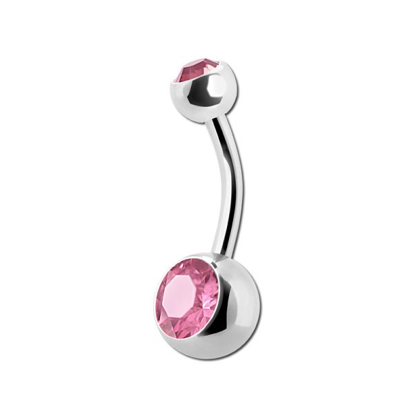 Piercing per ombelico realizzato in acciaio con due cristalli
