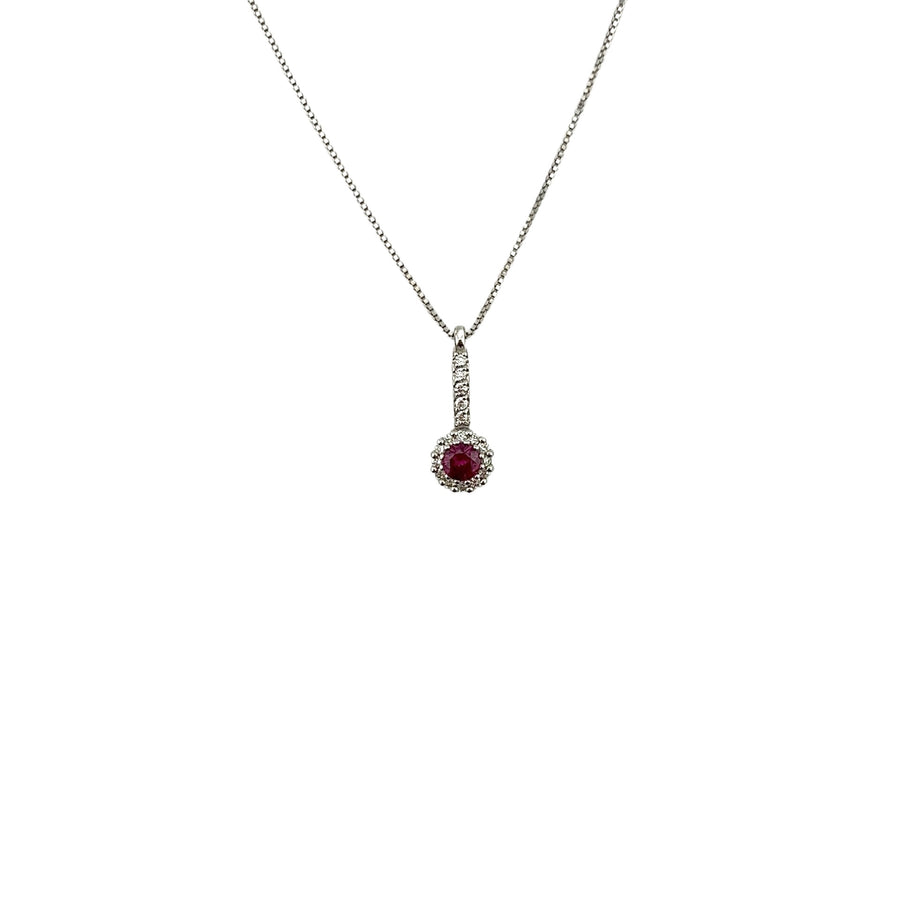 Collana in oro bianco 18 kt con rubino e diamanti