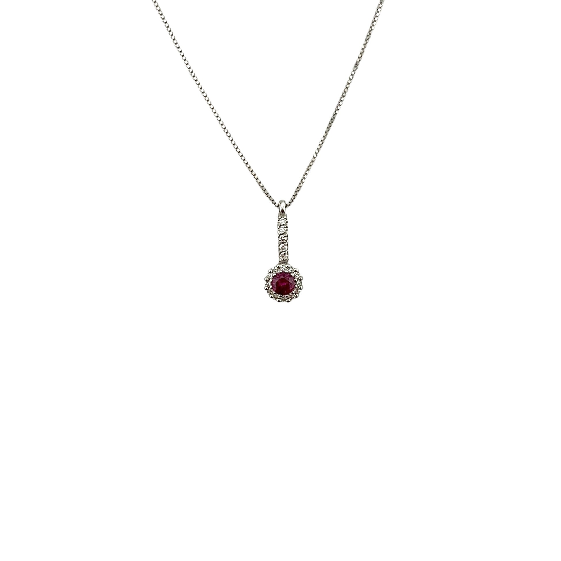 Collana in oro bianco 18 kt con rubino e diamanti