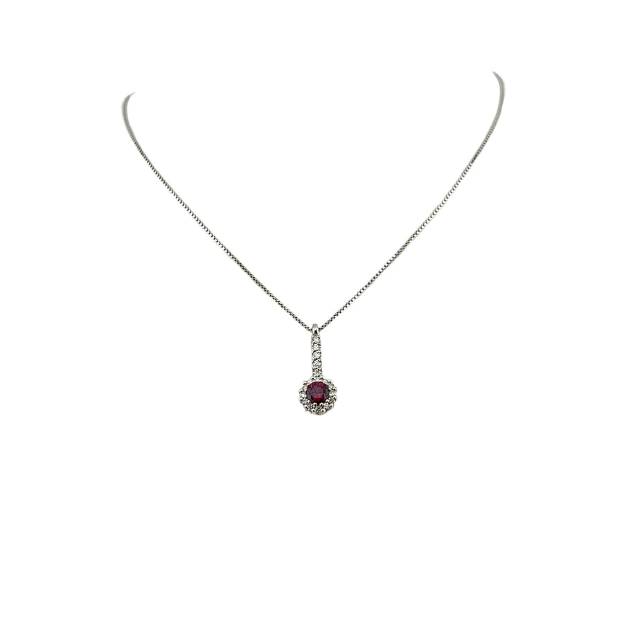 Collana in oro bianco 18 kt con rubino e diamanti