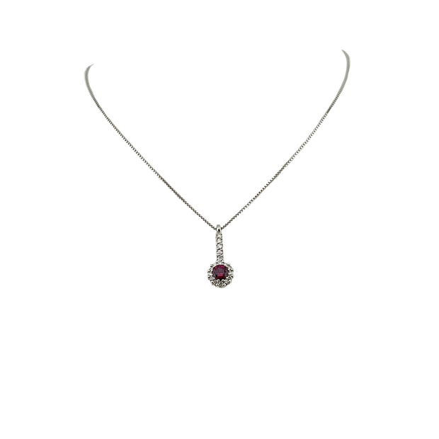 Collana in oro bianco 18 kt con rubino e diamanti