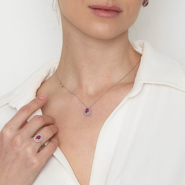 Collana in oro bianco 18 kt con rubino e diamanti